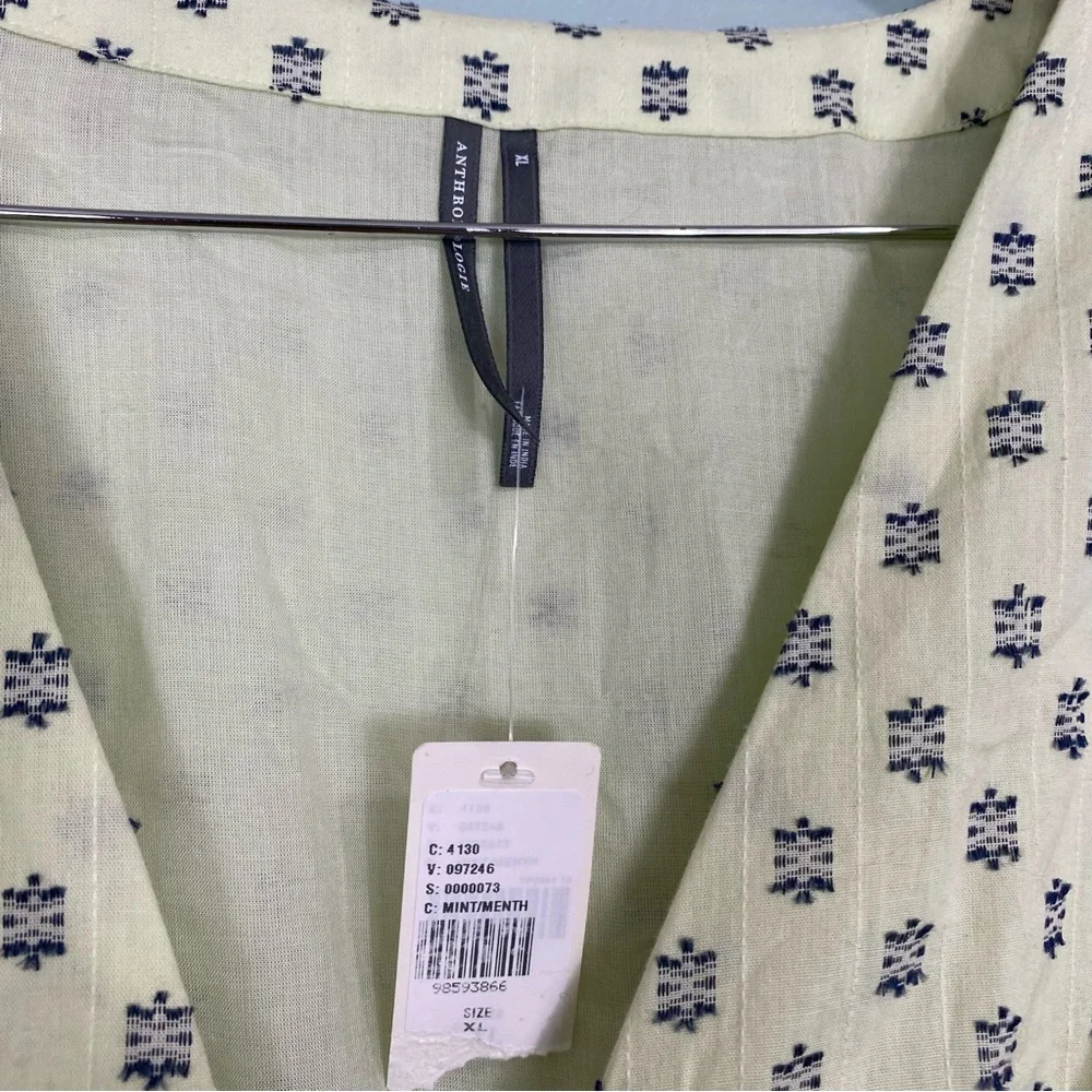 Anthropologie The Katerina Button Front Dress‎ Textured Mint Green XL Midi - Picture 5 of 8